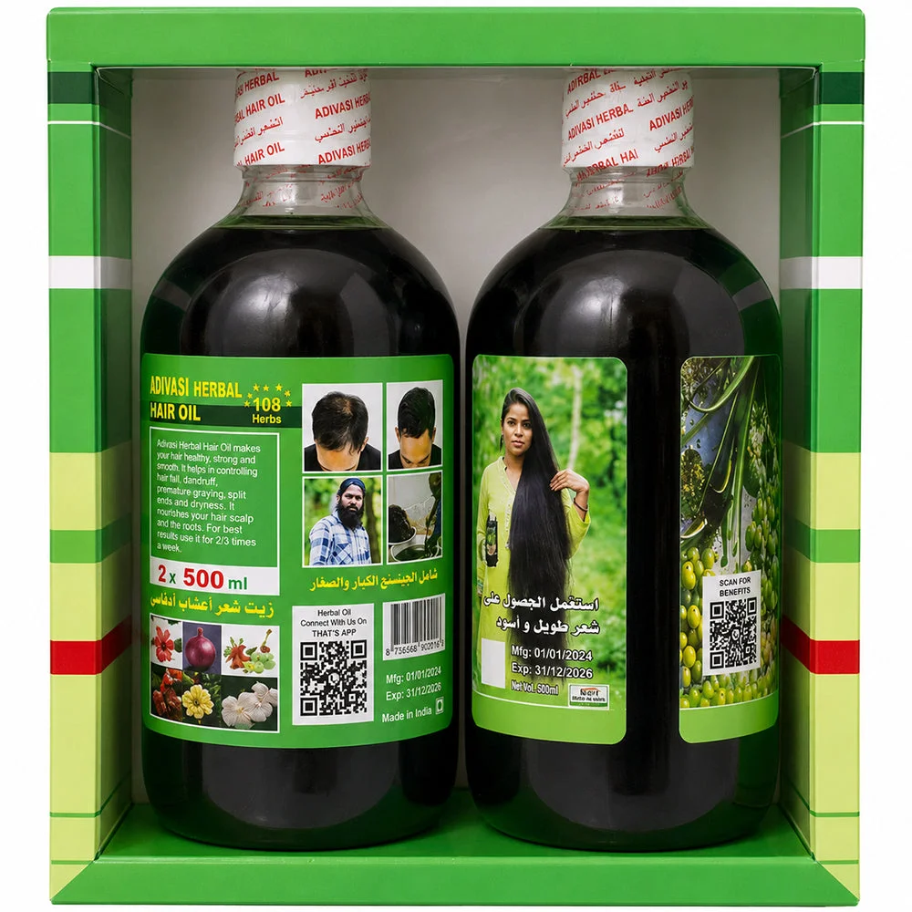 Adivasi Herbal Hair Oil 108 Herbs 2 × 500ml – 1L Pack