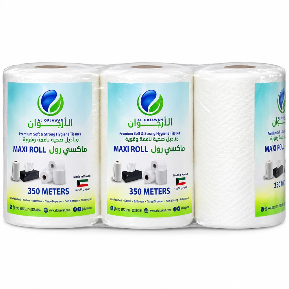 Al Orjawan Maxi Roll Premium Soft & Strong Hygiene Tissue 350 Meters ×3 Rolls