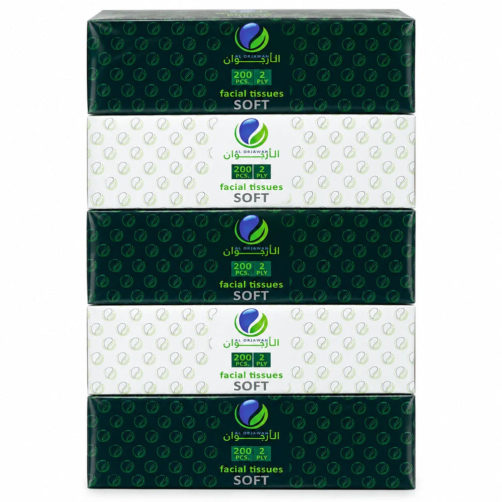 Al Orjawan Soft Facial Tissues 2-Ply 200 Sheets × 5Boxes