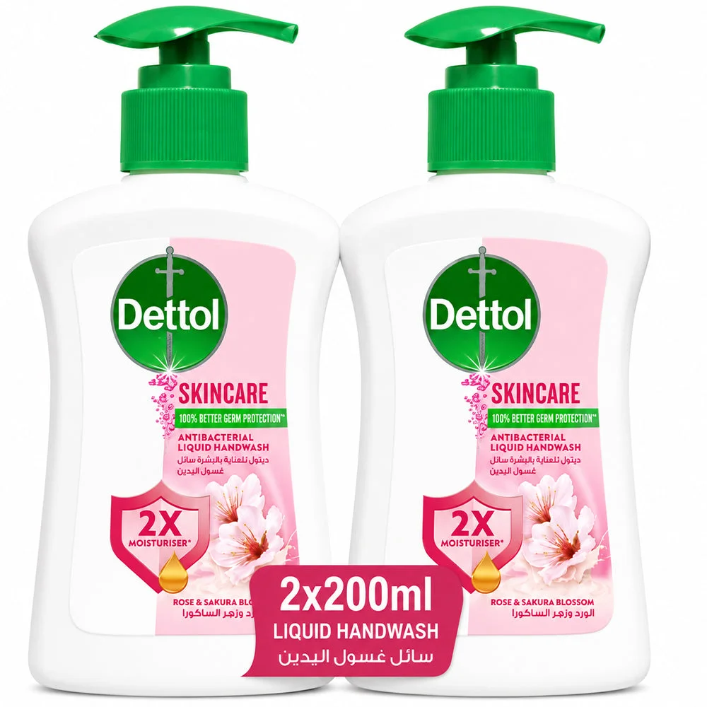 Dettol Skincare Antibacterial Liquid Handwash Rose & Sakura Blossom Twin Pack 2x200ml