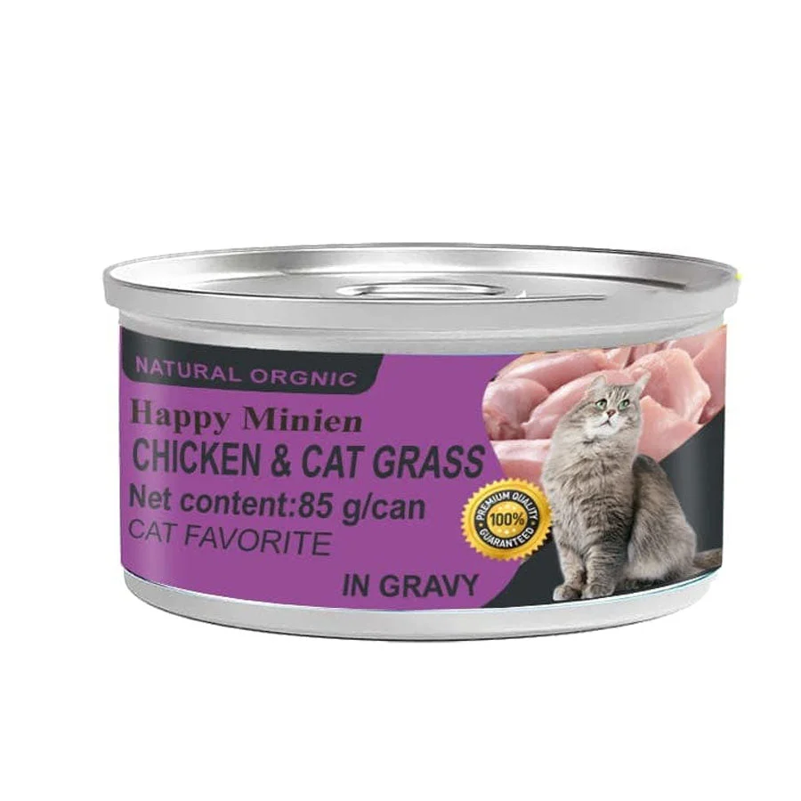 Happy Minien Chicken & Cat Grass Cat Food in Gravy 85 G
