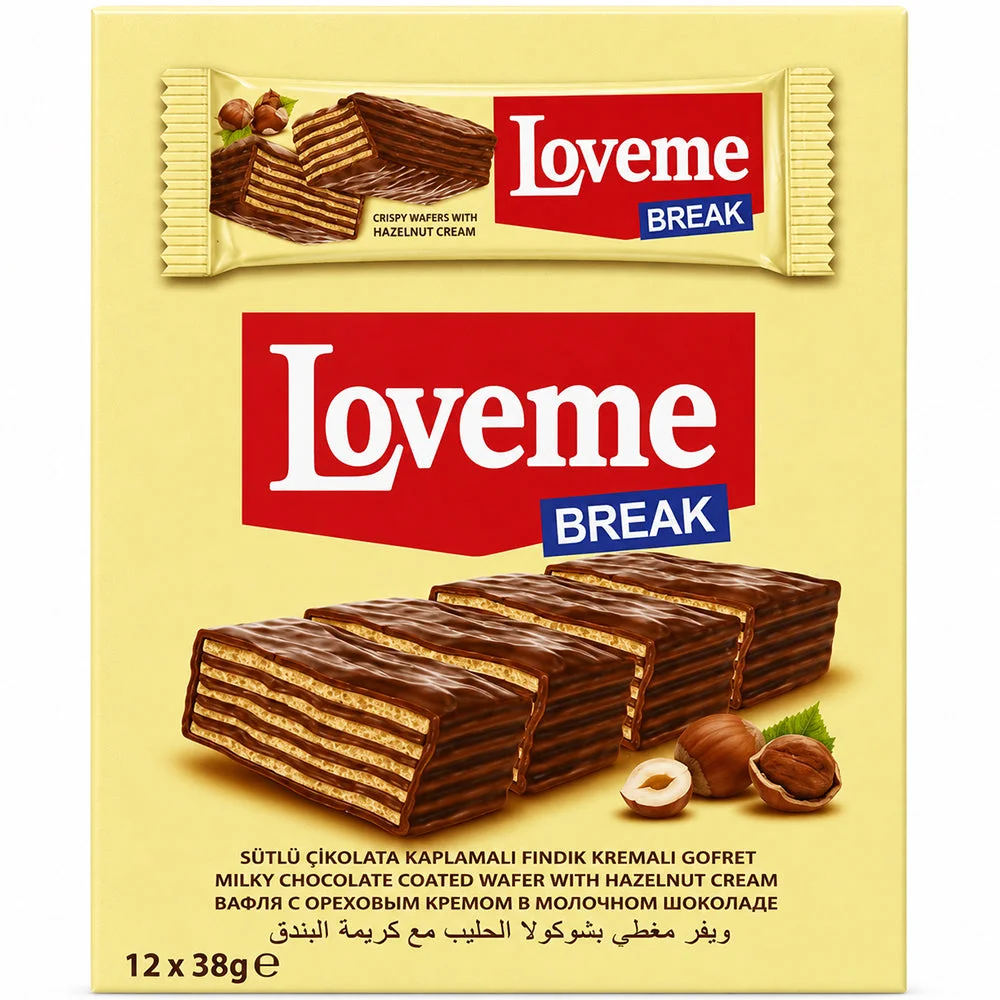 Loveme Break Hazelnut Cream Wafer with Milk Chocolate 12×38g