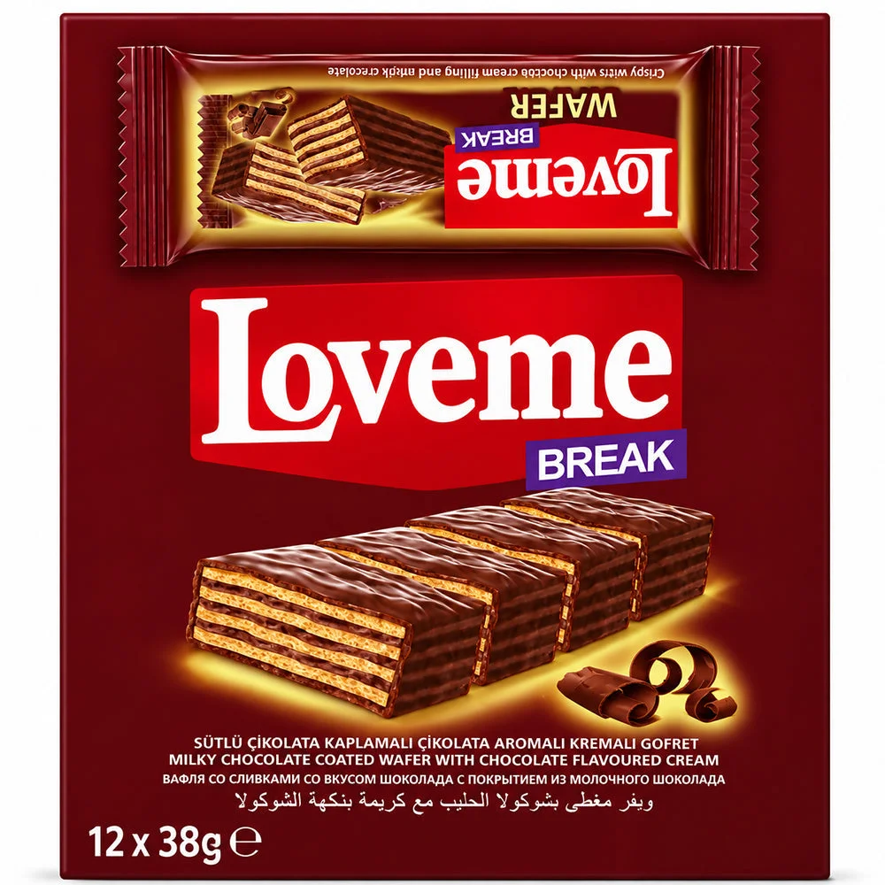 Loveme Break Milk Chocolate Coated Wafer with Chocolate Cream 12×38g