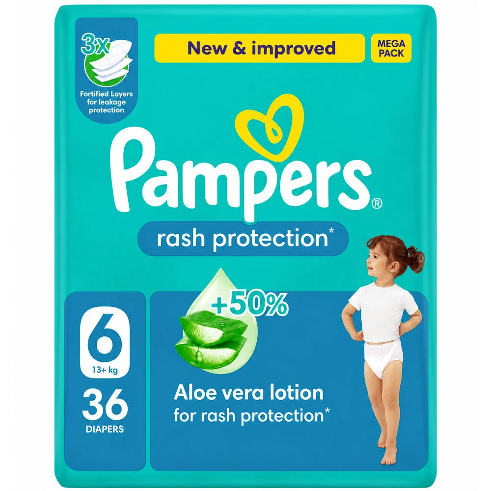 Pampers Rash Protection Baby Diapers Size 6 13+kg Mega Pack 36