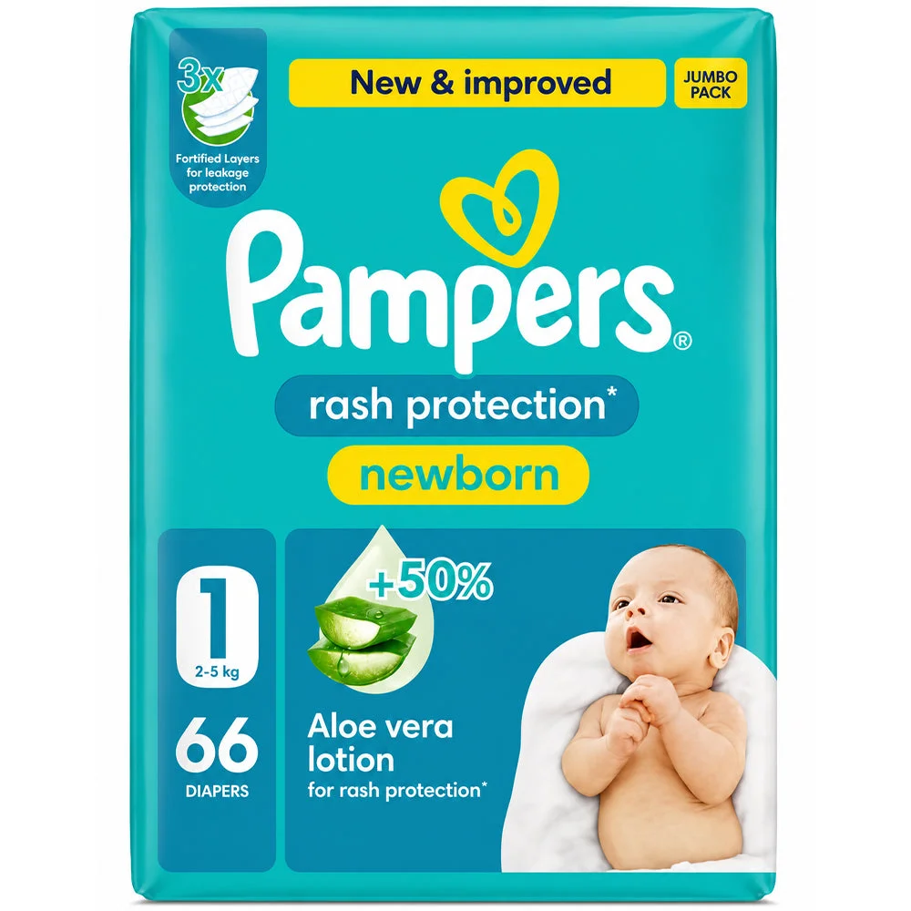 Pampers Rash Protection Newborn Diapers Size 1 2–5kg Jumbo Pack 66