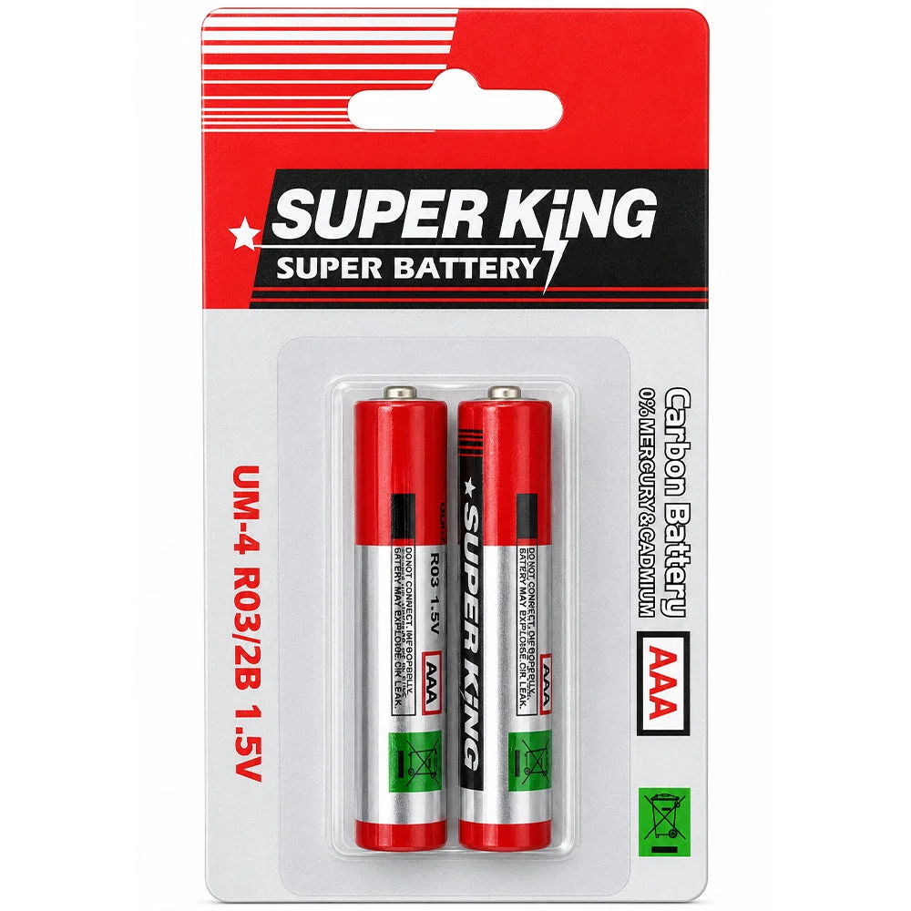 Super King AAA Carbon Batteries 2 Pack R03 UM-4 1.5V