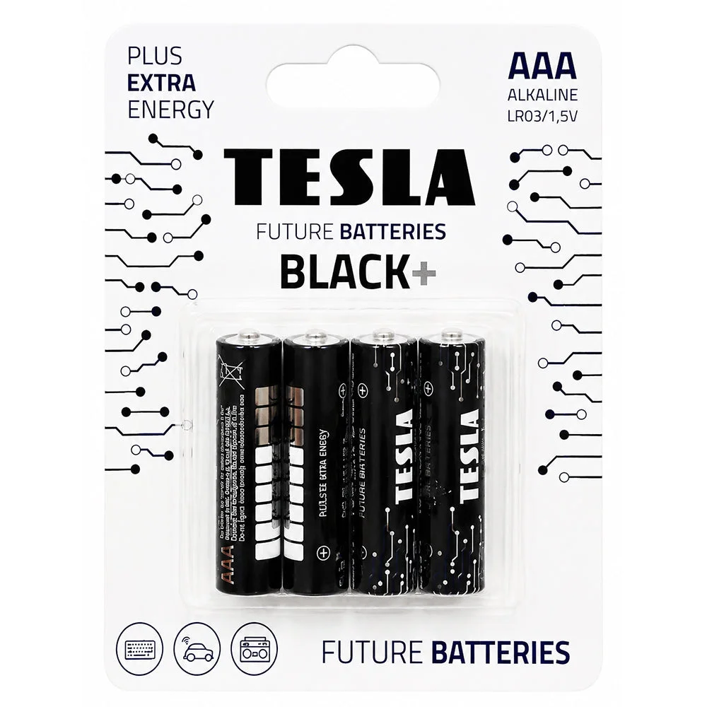Tesla Black+ AAA Alkaline Batteries LR03 1.5V 4 Pack