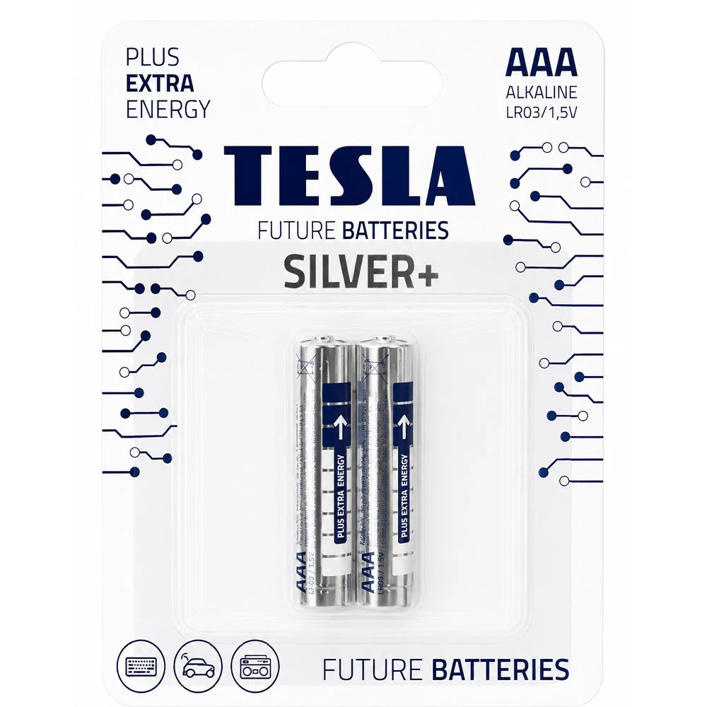 Tesla Silver+ AAA Alkaline Batteries LR03 1.5V 2 Pack
