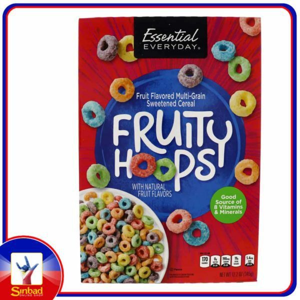 Essential Everyday Fruity Hoops Fruit Flavored Multi Grain Sweetened Cereal 345g