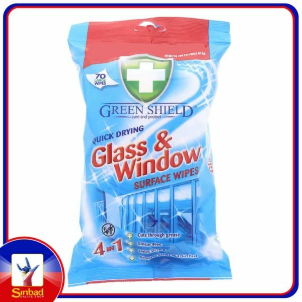Green Shield Quick Drying Glass And Window Surface Wipes 70Pcs