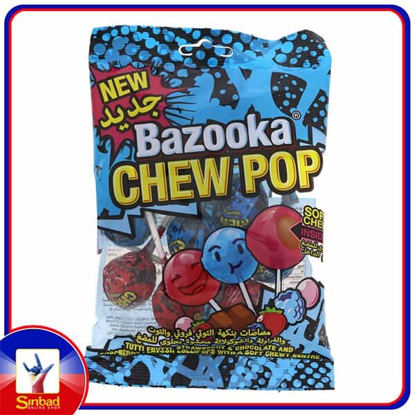 Bazooka Chew Pop Tutti Frutti, Raspberry And Strawberry And Chocolate Flavour Candy 140g
