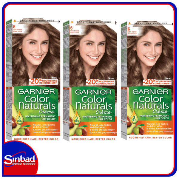 Buy GARNIER nourishing permanent hair color with olive oil, avocado and  karite #6 DARK BLONDE X 3PKT Online in Kuwait | Sinbad Online Shop